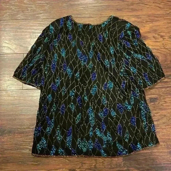 Vintage Scala  Beaded 💯 % Silk Top - Picture 3 of 3